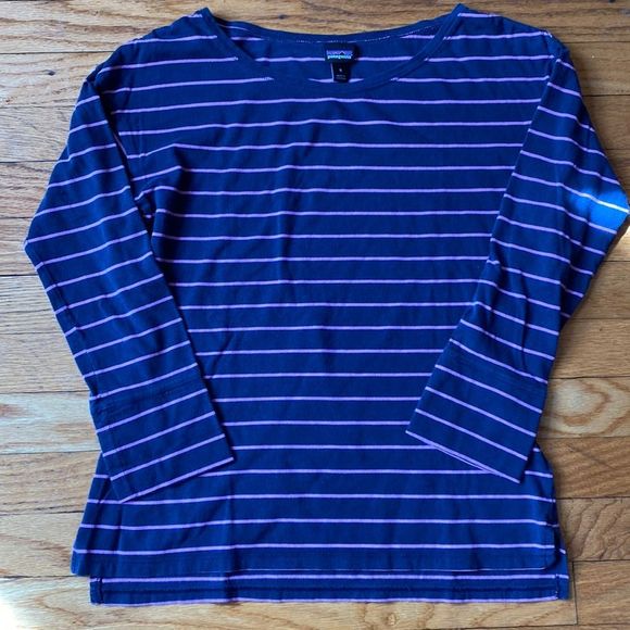 Patagonia Tops - Patagonia Women’s Size Small Striped 3/4 Long Sleeve Organic Cotton Shirt